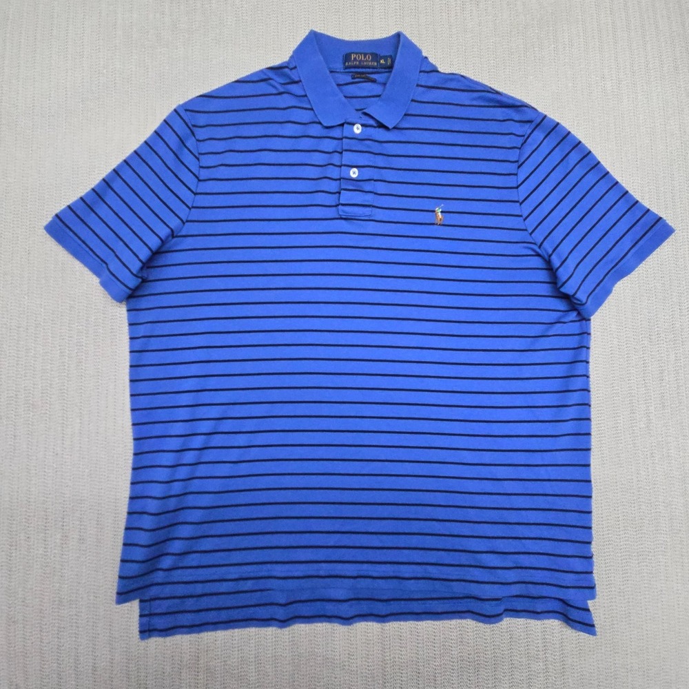 Polo Ralph Lauren Shirt Mens XL Blue Striped Flesh Pony Short Sleeve Pima Soft